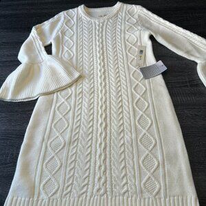 Eliza J Sweater Dress Women’s M White Cable Knit Bell Sleeve Nordstrom NWT $108